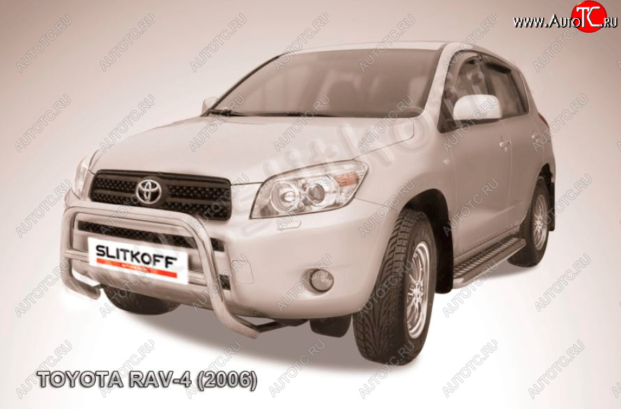 21 999 р. Защита переднего бампера Slitkoff (Ø57 мм, низкая)  Toyota RAV4  XA305 (2005-2009) 5 дв. дорестайлинг (Нержавейка полированная)  с доставкой в г. Омск