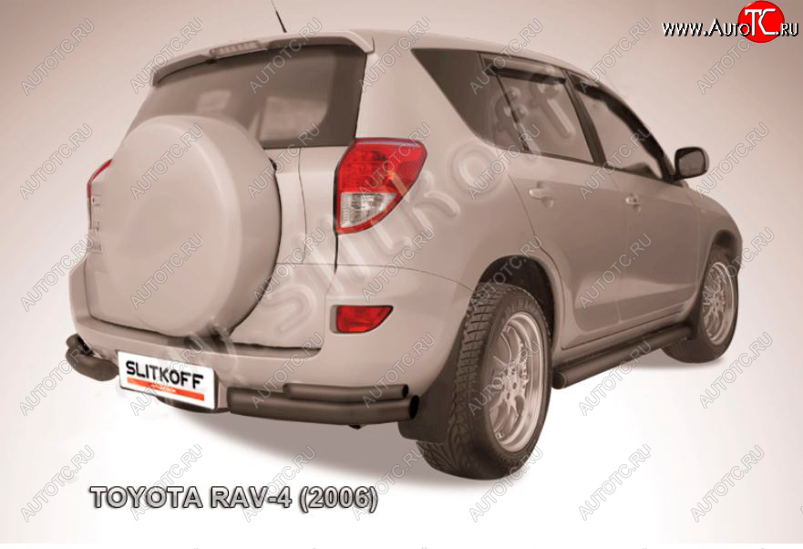 4 999 р. Защита заднего бампера Slitkoff (d57 мм, уголки)  Toyota RAV4  XA305 (2005-2009) 5 дв. дорестайлинг (Сталь с полимерным покрытием в цвет: черный)  с доставкой в г. Омск