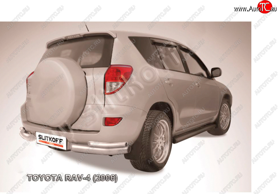 4 999 р. Защита заднего бампера Slitkoff (d57 мм, уголки)  Toyota RAV4  XA305 (2005-2009) 5 дв. дорестайлинг (Сталь с полимерным покрытием в цвет: серебристый)  с доставкой в г. Омск