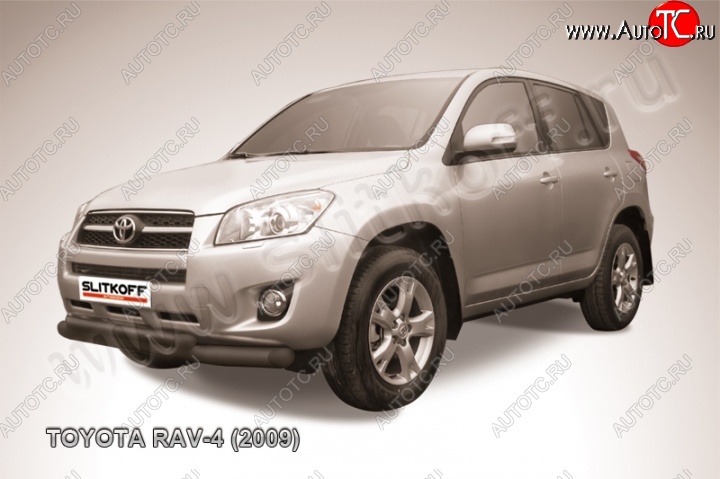 8 949 р. Защита переднего бампер Slitkoff  Toyota RAV4  XA30 (2008-2010) 5 дв. 1-ый рестайлинг (Цвет: серебристый)  с доставкой в г. Омск