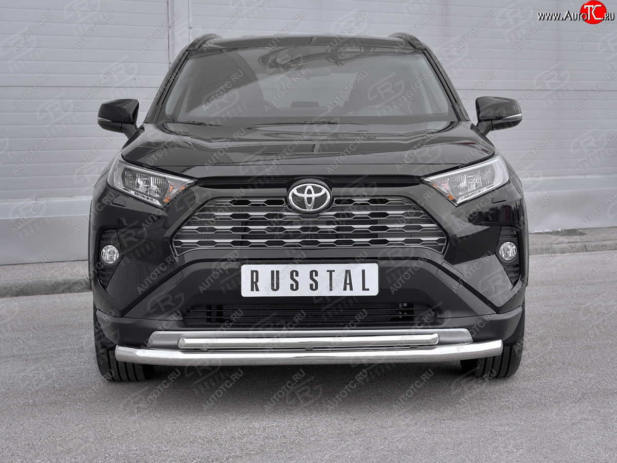 25 749 р. Защита переднего бампера (2 трубы Ø63 и 42 мм, нержавейка) SLITKOFF  Toyota RAV4  XA50 (2018-2025) 5 дв. дорестайлинг  с доставкой в г. Омск