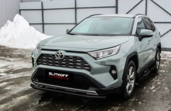 7 499 р. Защита переднего бампера Slitkoff (Ø57 мм)  Toyota RAV4  XA50 (2018-2025) 5 дв. дорестайлинг (Сталь с полимерным покрытием в цвет: черный)  с доставкой в г. Омск. Увеличить фотографию 1