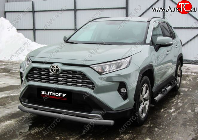 7 499 р. Защита переднего бампера Slitkoff (Ø57 мм)  Toyota RAV4  XA50 (2018-2025) 5 дв. дорестайлинг (Сталь с полимерным покрытием в цвет: серебристый)  с доставкой в г. Омск