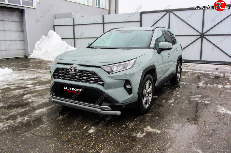 9 599 р. Защита переднего бампера Slitkoff (Ø57 и 42 мм)  Toyota RAV4  XA50 (2018-2025) 5 дв. дорестайлинг (Сталь с полимерным покрытием в цвет: серебристый)  с доставкой в г. Омск