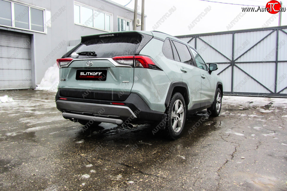 5 599 р. Защита заднего бампера Slitkoff (Ø57 мм)  Toyota RAV4  XA50 (2018-2024) 5 дв. дорестайлинг (Сталь с полимерным покрытием в цвет: серебристый)  с доставкой в г. Омск