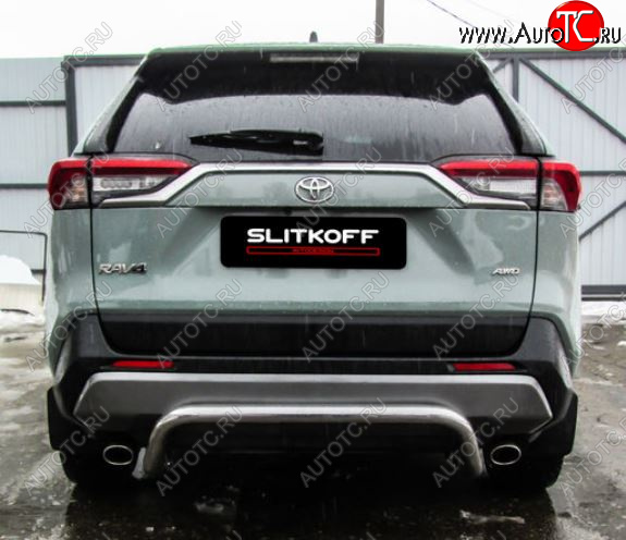 9 299 р. Защита заднего бампера D57 cкоба Slitkoff  Toyota RAV4  XA50 (2018-2024) 5 дв. дорестайлинг (Нержавейка полированная)  с доставкой в г. Омск