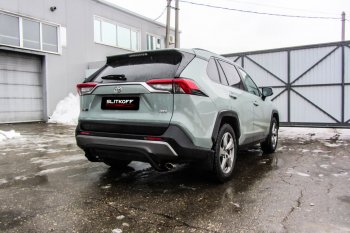 6 499 р. Защита заднего бампера Slitkoff (Ø57 мм, скоба)  Toyota RAV4  XA50 (2018-2024) 5 дв. дорестайлинг (Сталь с полимерным покрытием в цвет: черный)  с доставкой в г. Омск. Увеличить фотографию 1