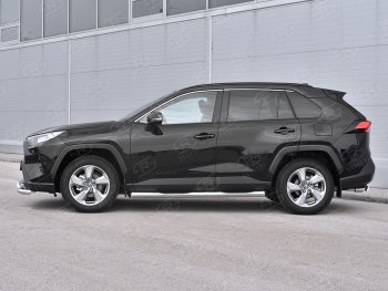 21 599 р. Защита порогов на SLITKOFF d76 с накладкой  Toyota RAV4  XA50 (2018-2024) 5 дв. дорестайлинг (защита порогов со скосами на торцах)  с доставкой в г. Омск. Увеличить фотографию 2