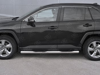 24 549 р. Защита порогов на SLITKOFF труба d76 с накладкой  Toyota RAV4  XA50 (2018-2025) 5 дв. дорестайлинг (защита порогов с закругленными торцами)  с доставкой в г. Омск. Увеличить фотографию 2