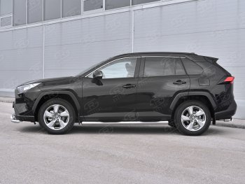 24 549 р. Защита порогов на SLITKOFF труба d76 с накладкой  Toyota RAV4  XA50 (2018-2025) 5 дв. дорестайлинг (защита порогов с закругленными торцами)  с доставкой в г. Омск. Увеличить фотографию 3