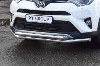 23 799 р. Защита переднего бампера двойная из труб d63/63 мм Petroil Tuning Toyota RAV4 XA40 5 дв. рестайлинг (2015-2019) (Нержавеющая полированная сталь)  с доставкой в г. Омск. Увеличить фотографию 3