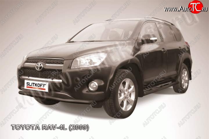 6 399 р. Защита переднего бампер Slitkoff  Toyota RAV4  XA30 (2009-2010) 5 дв. удлиненный 1-ый рестайлинг (Цвет: серебристый)  с доставкой в г. Омск