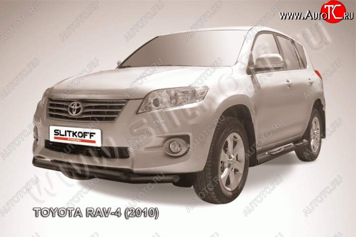 7 999 р. Защита переднего бампер Slitkoff  Toyota RAV4  XA30 (2010-2013) 5 дв. 2-ой рестайлинг, 5 дв. удлиненный 2-ой рестайлинг (Цвет: серебристый)  с доставкой в г. Омск