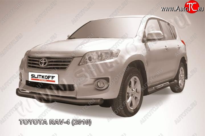 9 449 р. Защита переднего бампер Slitkoff Toyota RAV4 XA30 5 дв. удлиненный 2-ой рестайлинг (2010-2013) (Цвет: серебристый)  с доставкой в г. Омск