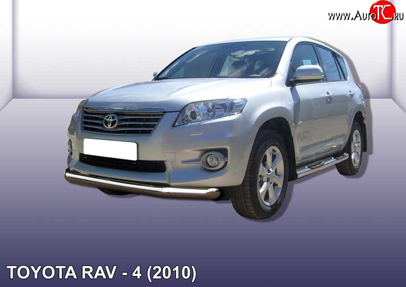 10 549 р. Одинарная защита переднего бампера диаметром 76 мм Slitkoff  Toyota RAV4  XA30 (2010-2013) 5 дв. 2-ой рестайлинг (Цвет: нержавеющая полированная сталь)  с доставкой в г. Омск