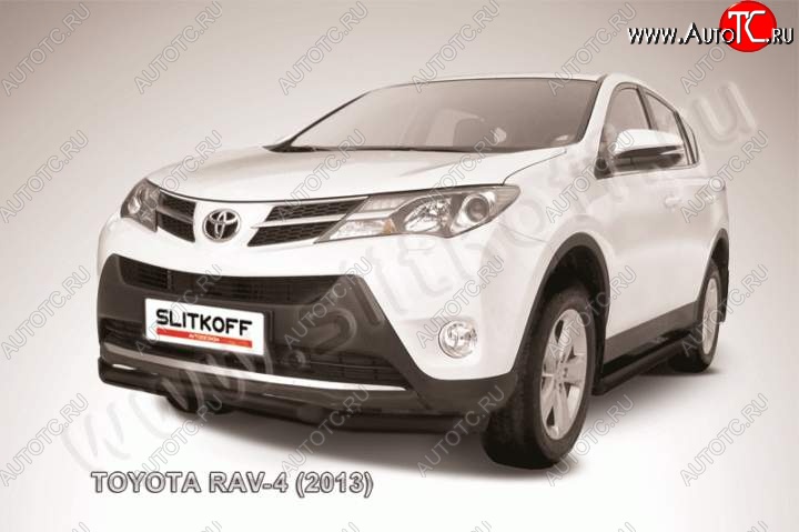 12 249 р. Защита переднего бампер Slitkoff  Toyota RAV4  XA40 (2012-2015) 5 дв. дорестайлинг (Цвет: серебристый)  с доставкой в г. Омск