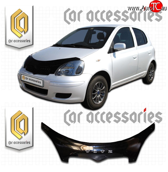 2 699 р. Дефлектор капота CA-Plastic exclusive  Toyota Vitz  XP10 (1998-2005) хэтчбэк 5 дв., хэтчбэк 5 дв. рестайлинг (Classic черный, Без надписи)  с доставкой в г. Омск