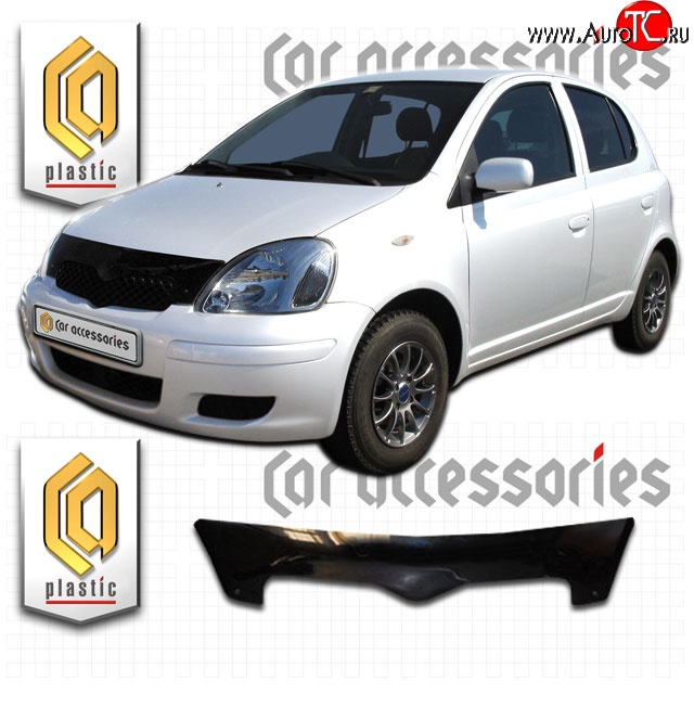 1 999 р. Дефлектор капота CA-Plastic  Toyota Vitz  XP10 (1998-2005) хэтчбэк 5 дв., хэтчбэк 5 дв. рестайлинг (Classic черный, Без надписи)  с доставкой в г. Омск