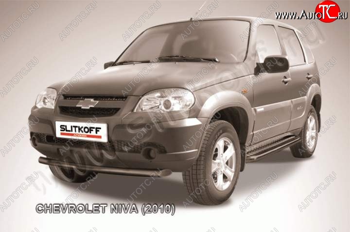 5 999 р. Защита переднего бампер Slitkoff (d57, черная)  Chevrolet Niva  2123 (2009-2020), Лада 2123 (Нива Шевроле) (2009-2021) (Цвет: серебристый)  с доставкой в г. Омск