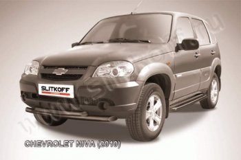 6 999 р. Защита переднего бампер Slitkoff (d57/57, черная)  Chevrolet Niva  2123 (2009-2020), Лада 2123 (Нива Шевроле) (2009-2021) (Цвет: серебристый)  с доставкой в г. Омск. Увеличить фотографию 1