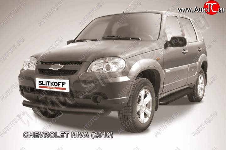 8 849 р. Защита переднего бампера Slitkoff (d76, черная)  Chevrolet Niva  2123 (2009-2020), Лада 2123 (Нива Шевроле) (2009-2021) (Цвет: серебристый)  с доставкой в г. Омск