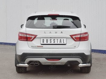 9 899 р. Защита заднего бампера (Ø63 мм уголки, нержавейка) Russtal Лада Веста SW 2181 универсал дорестайлинг (2017-2022)  с доставкой в г. Омск. Увеличить фотографию 2