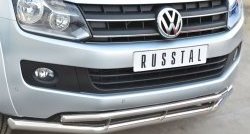 18 549 р. Защита переднего бампера (2 трубыØ63 и 42 мм, нержавейка) SLITKOFF  Volkswagen Amarok (2009-2016) дорестайлинг  с доставкой в г. Омск. Увеличить фотографию 2