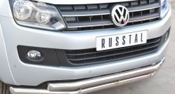 16 949 р. Защита переднего бампера (2 трубыØ63 мм, нержавейка) SLITKOFF  Volkswagen Amarok (2009-2016) дорестайлинг  с доставкой в г. Омск. Увеличить фотографию 2