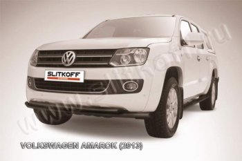 12 599 р. Защита переднего бампер Slitkoff  Volkswagen Amarok (2009-2016) дорестайлинг (Цвет: серебристый)  с доставкой в г. Омск. Увеличить фотографию 1