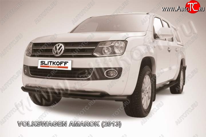 12 599 р. Защита переднего бампер Slitkoff  Volkswagen Amarok (2009-2016) дорестайлинг (Цвет: серебристый)  с доставкой в г. Омск