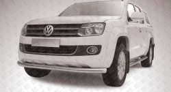 14 999 р. Одинарная защита переднего бампера диаметром 76 мм Slitkoff  Volkswagen Amarok (2009-2016) дорестайлинг (Цвет: нержавеющая полированная сталь)  с доставкой в г. Омск. Увеличить фотографию 1