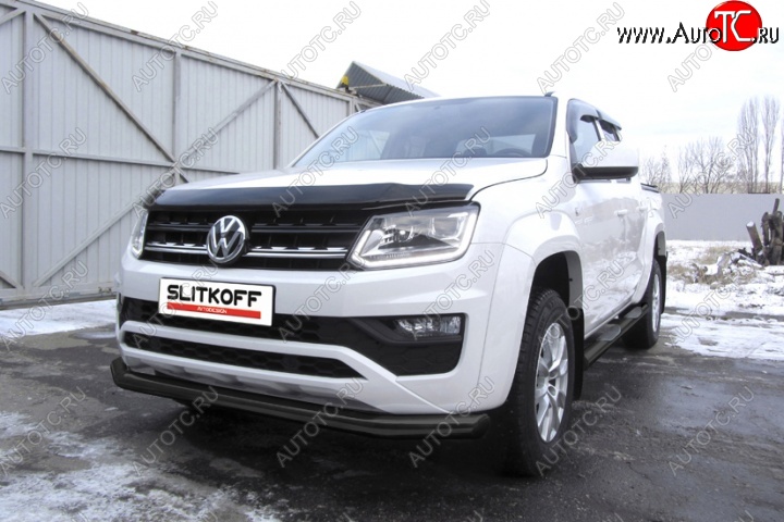 10 399 р. Защита переднего бампер Slitkoff  Volkswagen Amarok (2016-2022) рестайлинг (Цвет: серебристый)  с доставкой в г. Омск