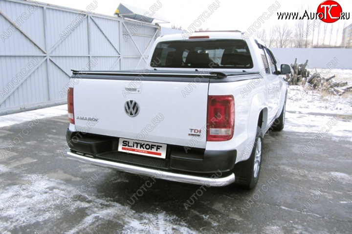 19 999 р. Защита заднего бампера из трубы диаметром 76 мм Slitkoff  Volkswagen Amarok (2016-2022) рестайлинг (Цвет: нержавеющая полированная сталь)  с доставкой в г. Омск