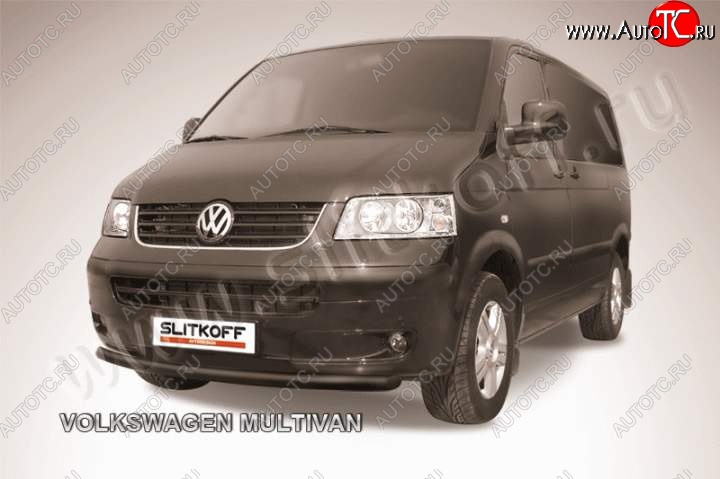 7 249 р. Защита переднего бампер Slitkoff  Volkswagen Transporter  T5 (2003-2009) дорестайлинг (Цвет: серебристый)  с доставкой в г. Омск