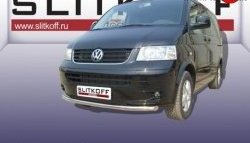 10 099 р. Одинарная защита переднего бампера из трубы диаметром 57 мм Slitkoff  Volkswagen Transporter  T5 (2003-2009) дорестайлинг (Цвет: нержавеющая полированная сталь)  с доставкой в г. Омск. Увеличить фотографию 1