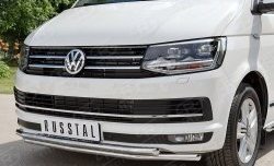 15 649 р. Защита переднего бампера (2 трубыØ42 мм, нержавейка) Russtal Volkswagen Transporter T6 дорестайлинг (2015-2019)  с доставкой в г. Омск. Увеличить фотографию 3