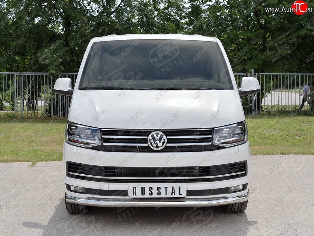 11 999 р. Защита переднего бампера (Ø63 мм, нержавейка) Russtal Volkswagen Transporter T6 дорестайлинг (2015-2019)  с доставкой в г. Омск