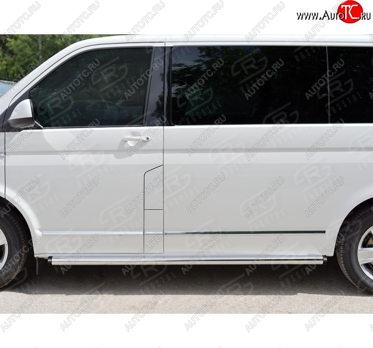 9 899 р. Правая защита порога Russtal из круглой трубы диаметром 63 мм Russtal Volkswagen Caravelle T6 дорестайлинг (2015-2019)  с доставкой в г. Омск