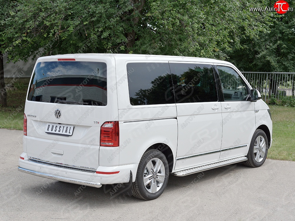 13 899 р. Защита заднего бампера (Ø63 мм, нержавейка, длинная база) SLITKOFF  Volkswagen Caravelle  T6 - Transporter  T6  с доставкой в г. Омск