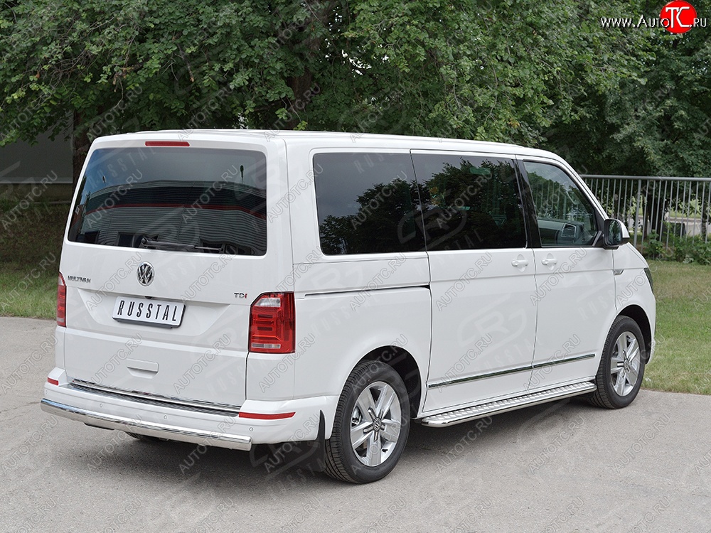 16 699 р. Защита заднего бампера (Ø75x42 мм, нержавейка, короткая база) Russtal Volkswagen Transporter T6 дорестайлинг (2015-2019)  с доставкой в г. Омск