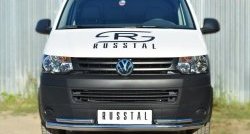 Защита переднего бампера (2 трубы Ø63 и 42 мм (с углами), нержавейка) Russtal Volkswagen Transporter T5 рестайлинг (2009-2015)