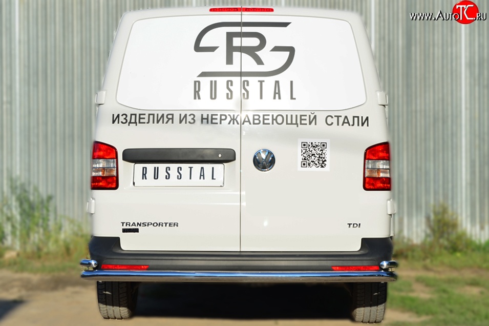 16 949 р. Защита заднего бампера (Ø63 и 42 мм с уголками, нержавейка) SLITKOFF Volkswagen Transporter T5 рестайлинг (2009-2015)  с доставкой в г. Омск