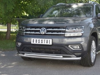 17 699 р. Защита переднего бампера (2 трубы Ø63 и 42 мм, нержавейка) SLITKOFF  Volkswagen Teramont  CA1 (2016-2020) дорестайлинг  с доставкой в г. Омск. Увеличить фотографию 4