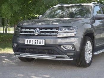 16 999 р. Защита переднего бампера (2 трубы Ø42 мм, нержавейка) SLITKOFF  Volkswagen Teramont  CA1 (2016-2020) дорестайлинг  с доставкой в г. Омск. Увеличить фотографию 4