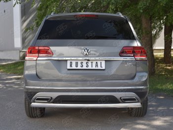 10 649 р. Защита заднего бампера (Ø75х42 мм, нержавейка) Russtal  Volkswagen Teramont  CA1 (2016-2020) дорестайлинг  с доставкой в г. Омск. Увеличить фотографию 1