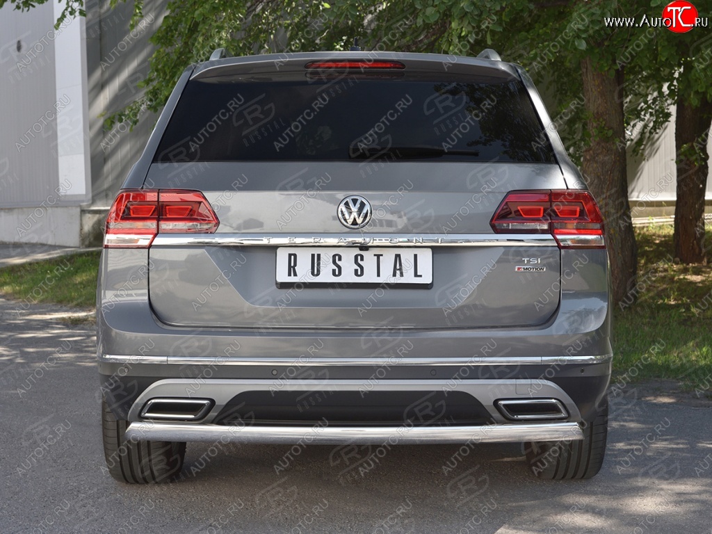 10 649 р. Защита заднего бампера (Ø75х42 мм, нержавейка) Russtal  Volkswagen Teramont  CA1 (2016-2020) дорестайлинг  с доставкой в г. Омск