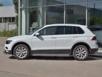 Пороги труба d42 с листом (Лист алюм, проф.сталь) (v2) SLITKOFF Volkswagen (Волксваген) Tiguan (Тигуан)  Mk2 (2016-2020) Mk2 дорестайлинг