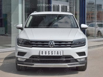 15 549 р. Защита переднего бампера (2 трубы Ø42 мм, нержавейка, NOT OFF ROAD) SLITKOFF  Volkswagen Tiguan  Mk2 (2016-2020) дорестайлинг  с доставкой в г. Омск. Увеличить фотографию 2