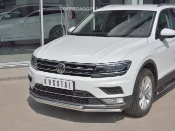 15 549 р. Защита переднего бампера (2 трубы Ø42 мм, нержавейка, NOT OFF ROAD) SLITKOFF  Volkswagen Tiguan  Mk2 (2016-2020) дорестайлинг  с доставкой в г. Омск. Увеличить фотографию 3