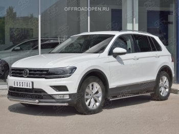 Защита переднего бампера (2 трубы Ø42 мм, нержавейка, NOT OFF ROAD) SLITKOFF Volkswagen (Волксваген) Tiguan (Тигуан)  Mk2 (2016-2020) Mk2 дорестайлинг